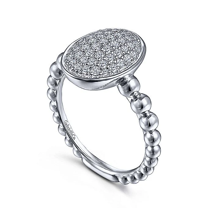 Gabriel & Co Silver Oval Signet Ring with White Sapphire Pave - Image 3