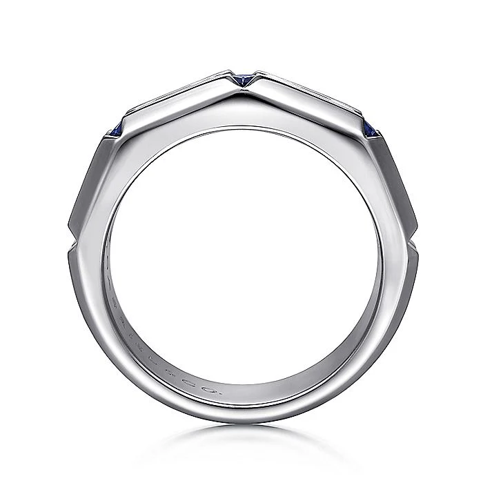 Gabriel & Co Silver Ring with Square Sapphire Stations - Image 2