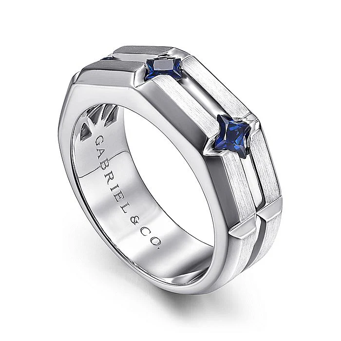 Gabriel & Co Silver Ring with Square Sapphire Stations - Image 3