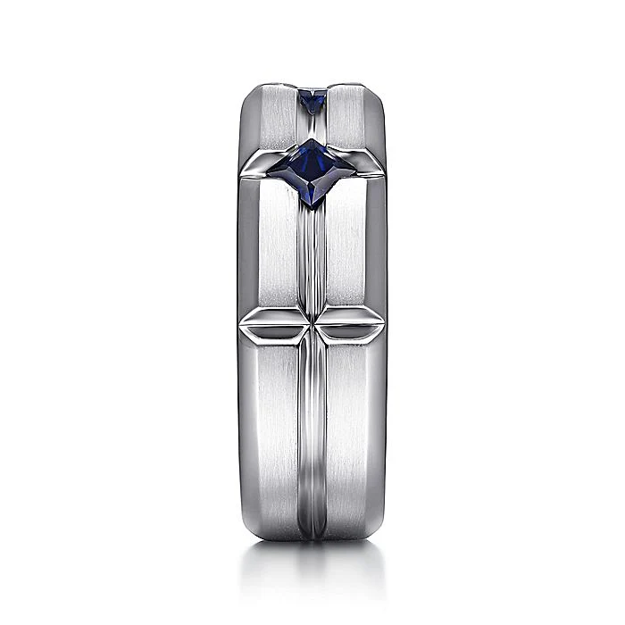 Gabriel & Co Silver Ring with Square Sapphire Stations - Image 4