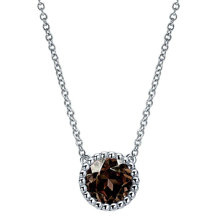 Gabriel & Co Silver Round Smoky Quartz Pendant Necklace