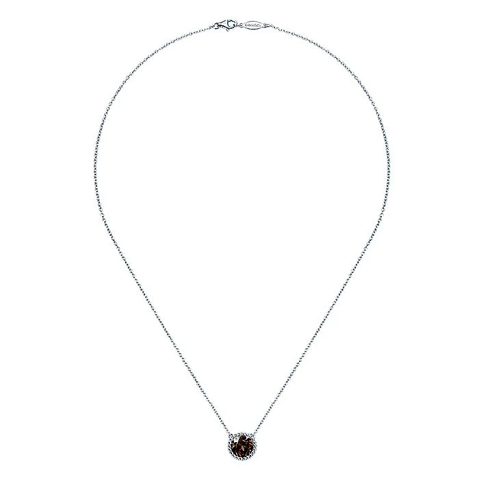 Gabriel & Co Silver Round Smoky Quartz Pendant Necklace - Image 2