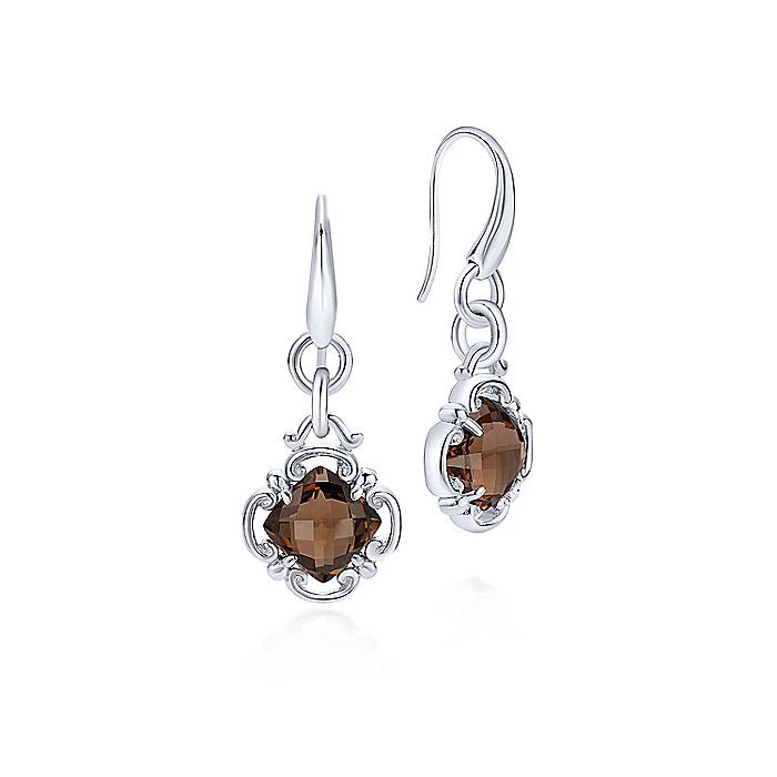 Gabriel & Co Silver Smoky Quartz Clover Drop Earrings