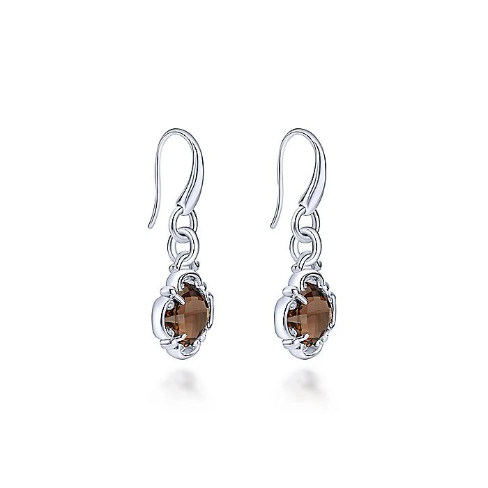 Gabriel & Co Silver Smoky Quartz Clover Drop Earrings - Image 2
