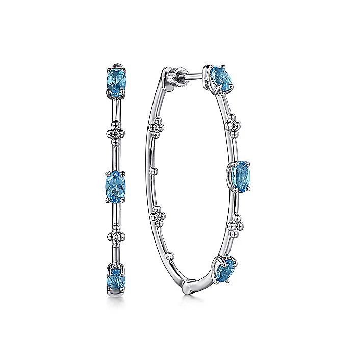 Gabriel & Co. Silver Swiss Blue Topaz Bujukan Classic Hoop Earrings