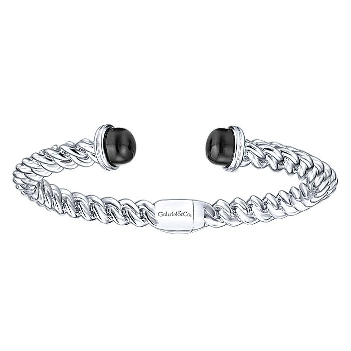 Gabriel & Co Silver Woven Cuff Bracelet With Onyx