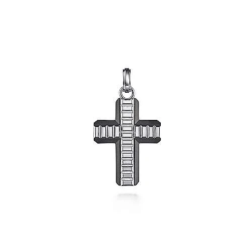Gabriel & Co Sterling and Titanium Cross Mens Pendant