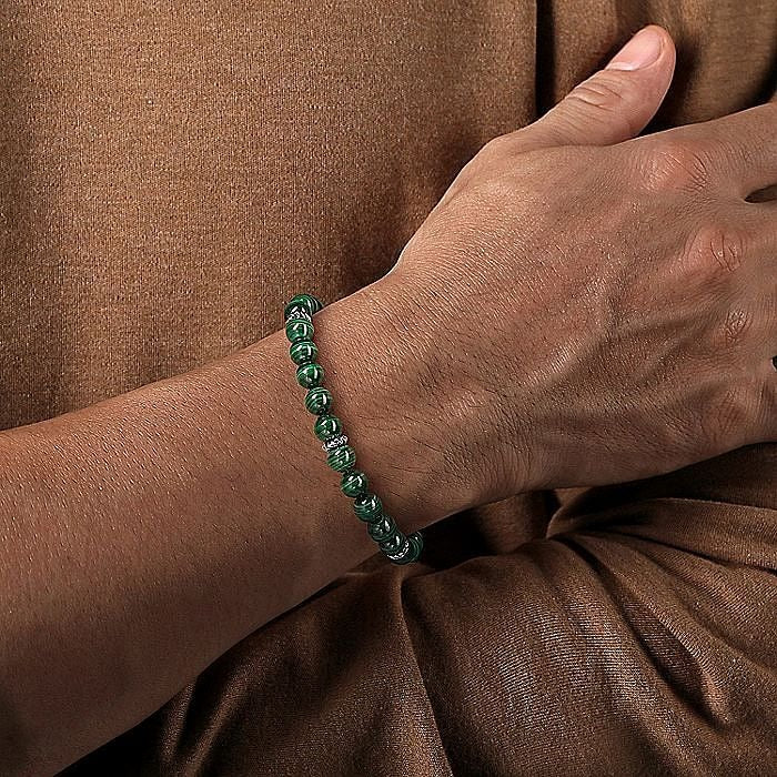 Gabriel & Co. Sterling Silver 8mm Malachite Beaded 8.5 Inch Bracelet - Image 2