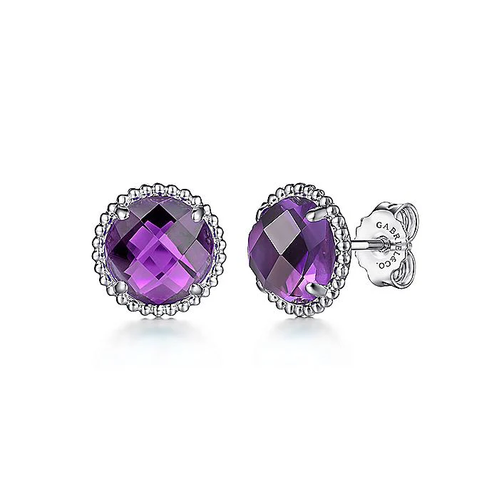 Gabriel & Co Sterling Silver Amethyst Stud Earrings With Bujukan Bead Frame