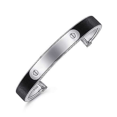 Gabriel & Co Sterling Silver and Leather Open ID Bracelet - Image 2