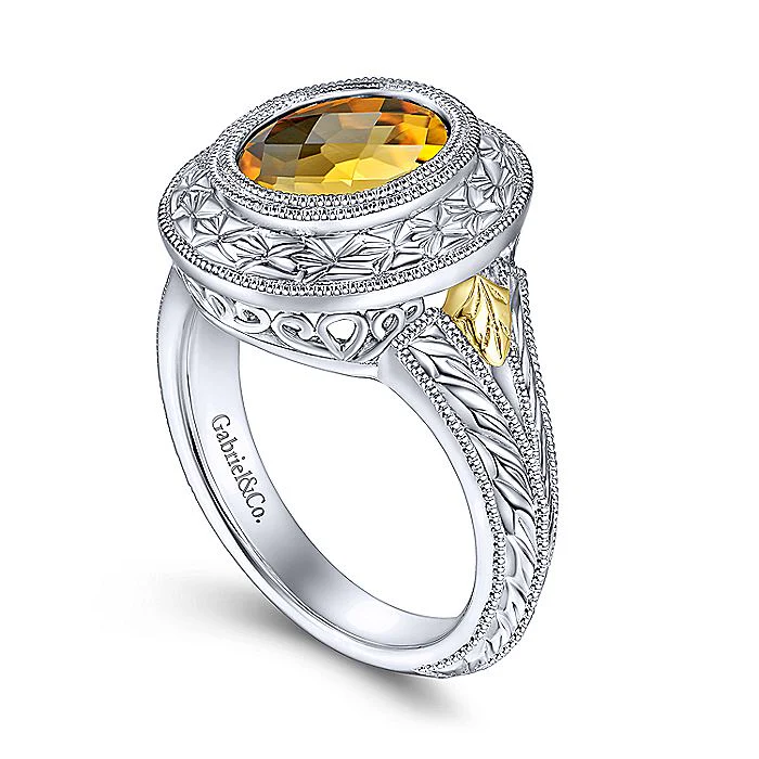Gabriel & Co Sterling Silver And Yellow Gold Citrine Fashion Ring - Image 3