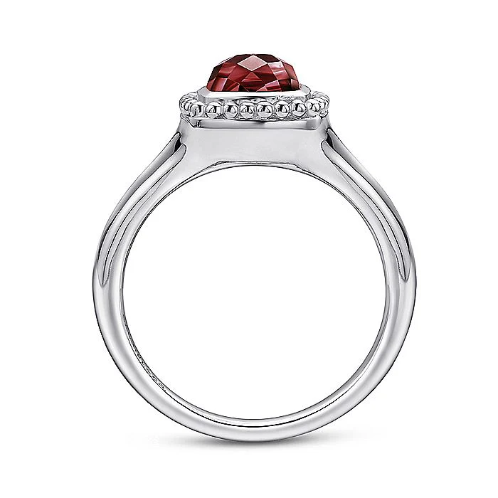 Gabriel & Co Sterling Silver Beaded Cushion Cut Garnet Ring - Image 2