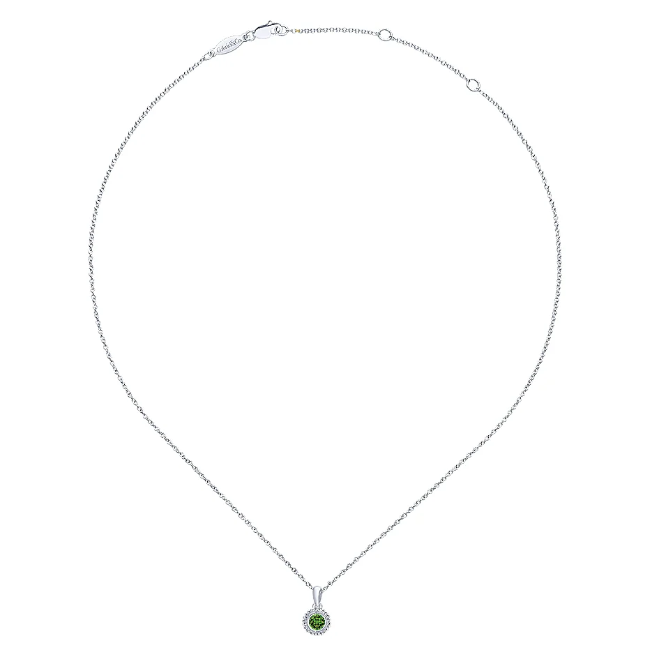 Gabriel & Co Sterling Silver Beaded Round Peridot Pendant Necklace - Image 2