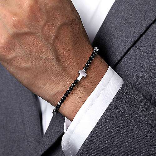 Gabriel & Co Sterling Silver Black Onyx Cross Bracelet - Image 3