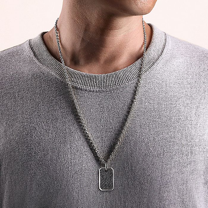 Gabriel & Co Sterling Silver Black Spinel Dog Tag Pendant - Image 2