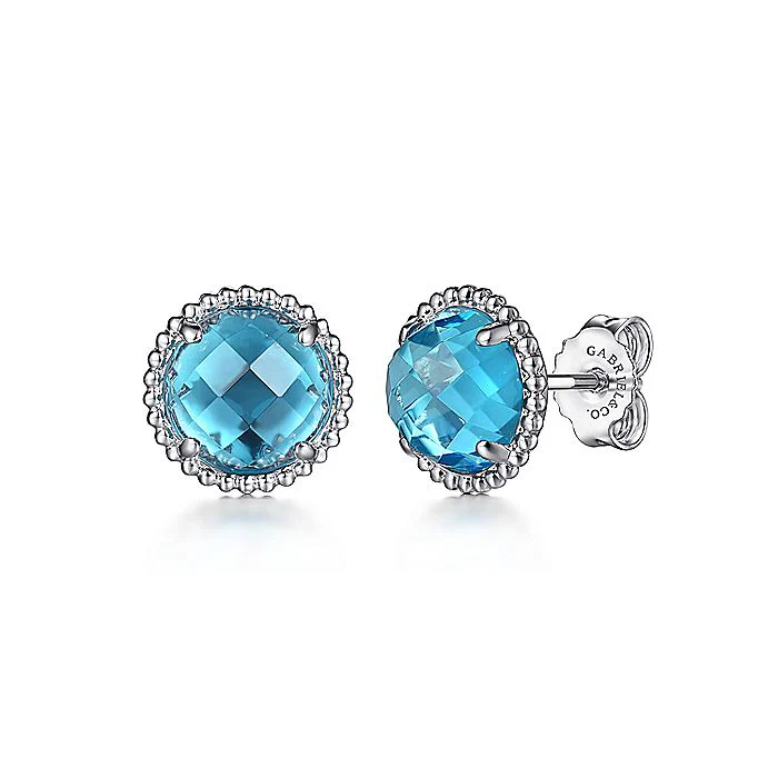 Gabriel & Co Sterling Silver Blue Topaz Stud Earrings With Bujukan Bead Frame