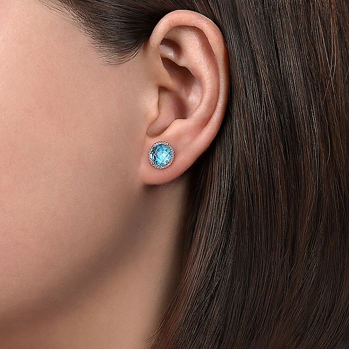 Gabriel & Co Sterling Silver Blue Topaz Stud Earrings With Bujukan Bead Frame - Image 2