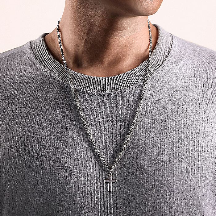 Gabriel & Co Sterling Silver Brushed Finish Cross Pendant - Image 2