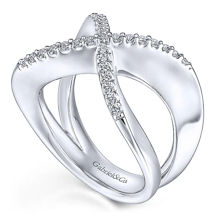 Gabriel & Co Sterling Silver Criss Crossing White Sapphire Open Ring - Image 3