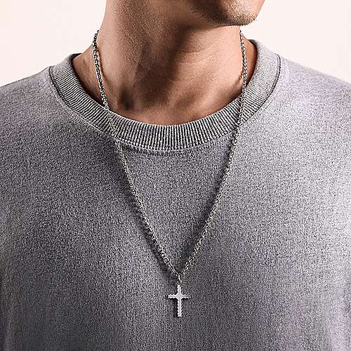 Gabriel & Co Sterling Silver Cross Pendant with Beveled Trim - Image 2