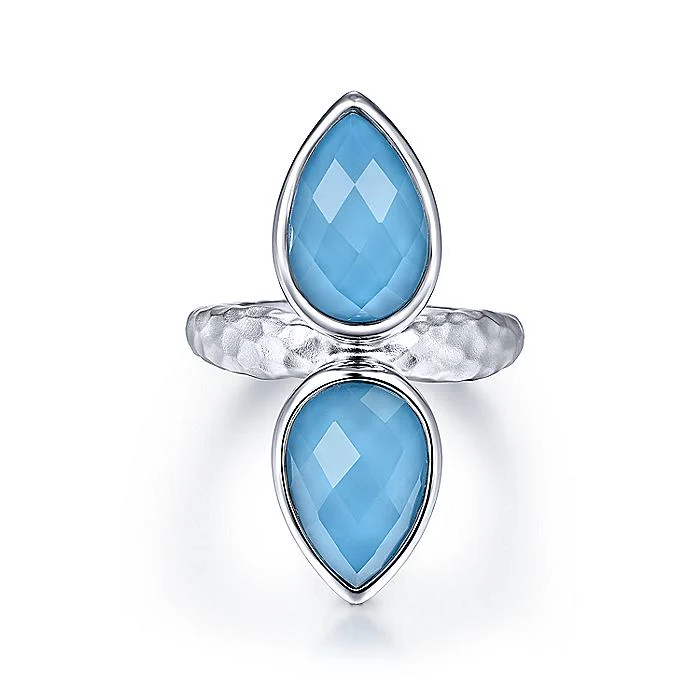 Gabriel & Co Sterling Silver Double Pear Rock Crystal/Turquoise Ring