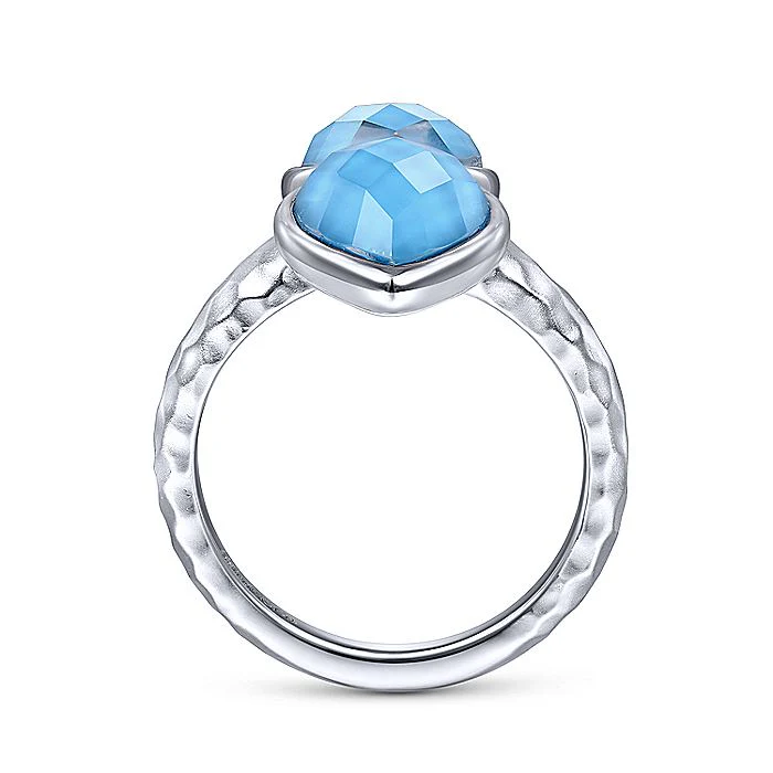 Gabriel & Co Sterling Silver Double Pear Rock Crystal/Turquoise Ring - Image 2