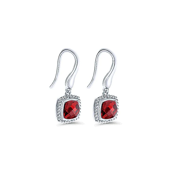 Gabriel & Co Sterling Silver Earrings with Cushion Cut Garnet Drops - Image 2