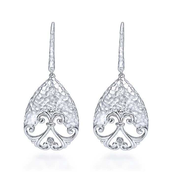 Gabriel & Co Sterling Silver Hammered Drop Earrings