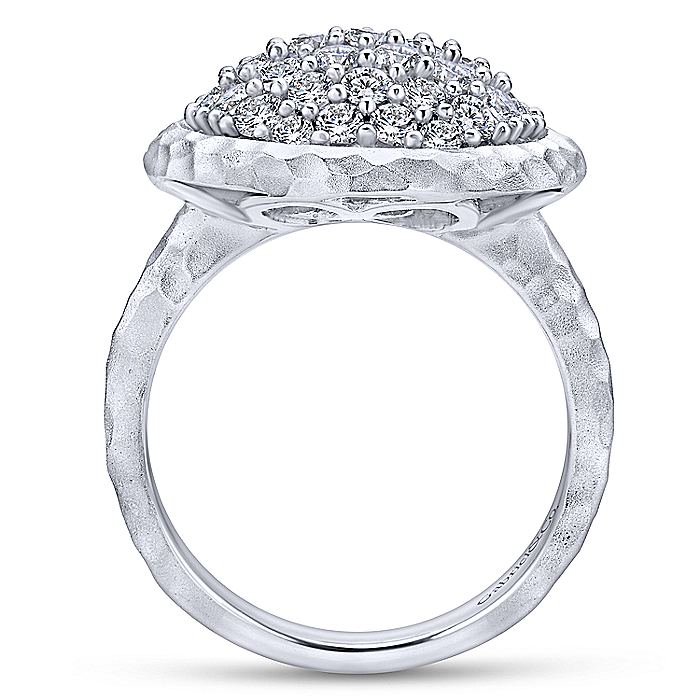 Gabriel & Co Sterling Silver Hammered Horizontal Oval White Sapphire Cluster Ring - Image 2