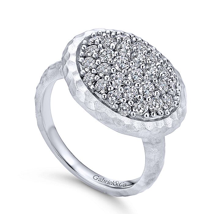 Gabriel & Co Sterling Silver Hammered Horizontal Oval White Sapphire Cluster Ring - Image 3