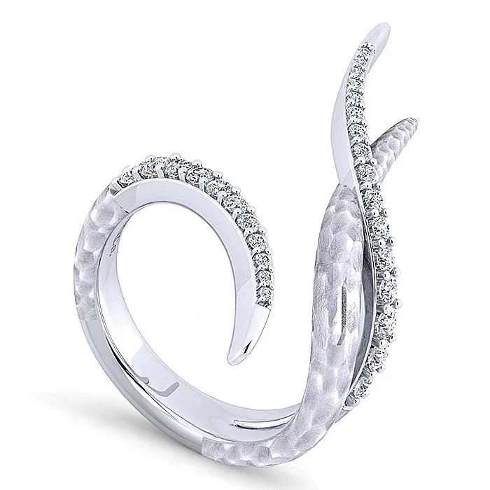 Gabriel & Co Sterling Silver Hammered White Sapphire Open Wrap Ring - Image 3