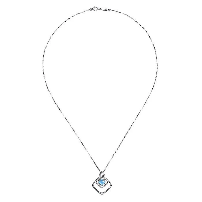 Gabriel & Co Sterling Silver Layered Squares Necklace with Blue Topaz Drop - Image 2