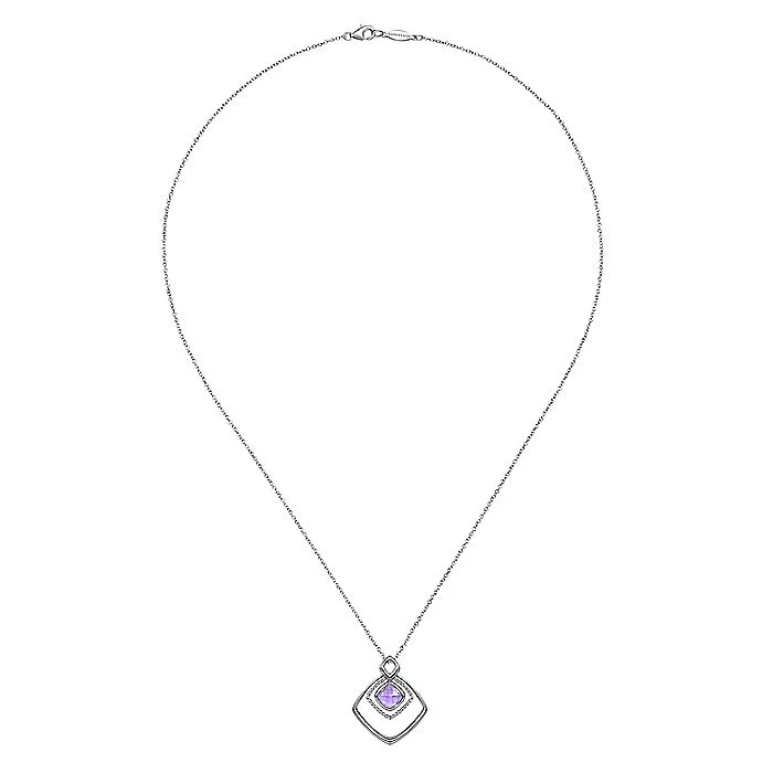Gabriel & Co Sterling Silver Layered Squares Necklace with Pink Amethyst Drop - Image 2
