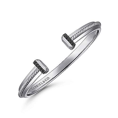 Gabriel & Co Sterling Silver Open Cuff Bracelet with Black Spinel - Image 2