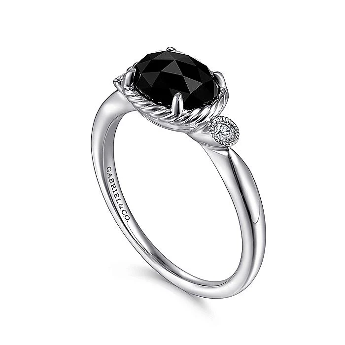 Gabriel & Co. Sterling Silver Oval Onyx and Diamond Ring - Image 3