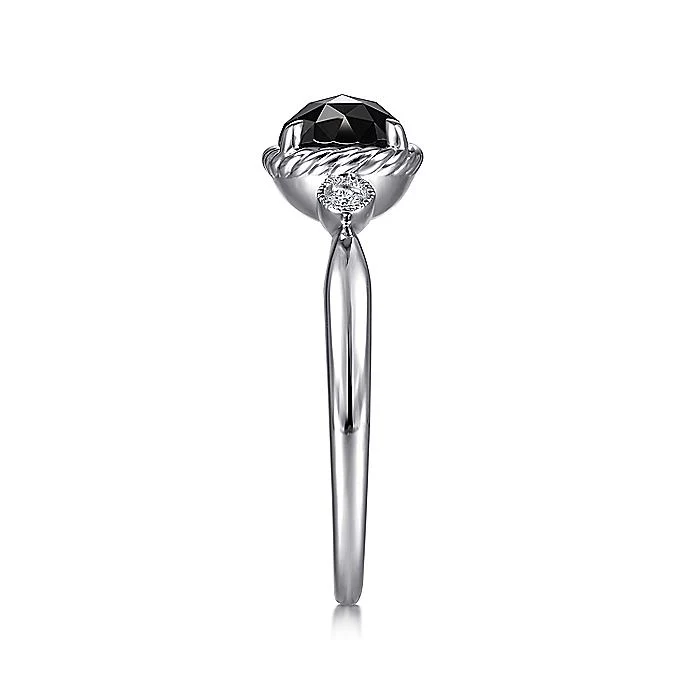 Gabriel & Co. Sterling Silver Oval Onyx and Diamond Ring - Image 4