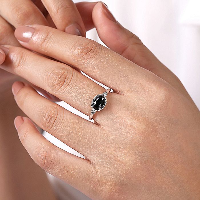 Gabriel & Co. Sterling Silver Oval Onyx and Diamond Ring - Image 5