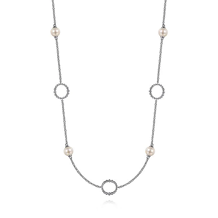 Gabriel & Co Sterling Silver Pearl and Open Circle Station Necklace