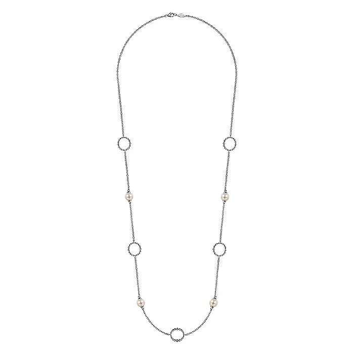 Gabriel & Co Sterling Silver Pearl and Open Circle Station Necklace - Image 2
