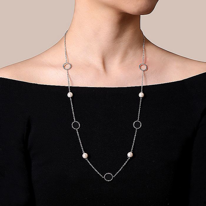 Gabriel & Co Sterling Silver Pearl and Open Circle Station Necklace - Image 3