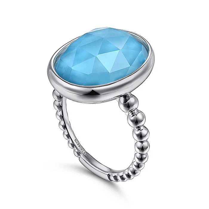 Gabriel & Co Sterling Silver Rock Crystal and Turquoise Oval Ring - Image 3
