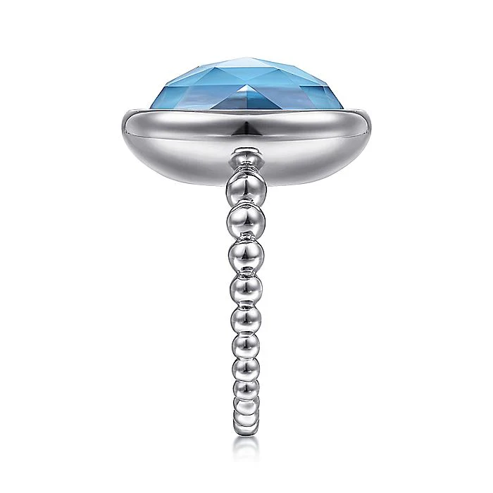 Gabriel & Co Sterling Silver Rock Crystal and Turquoise Oval Ring - Image 4