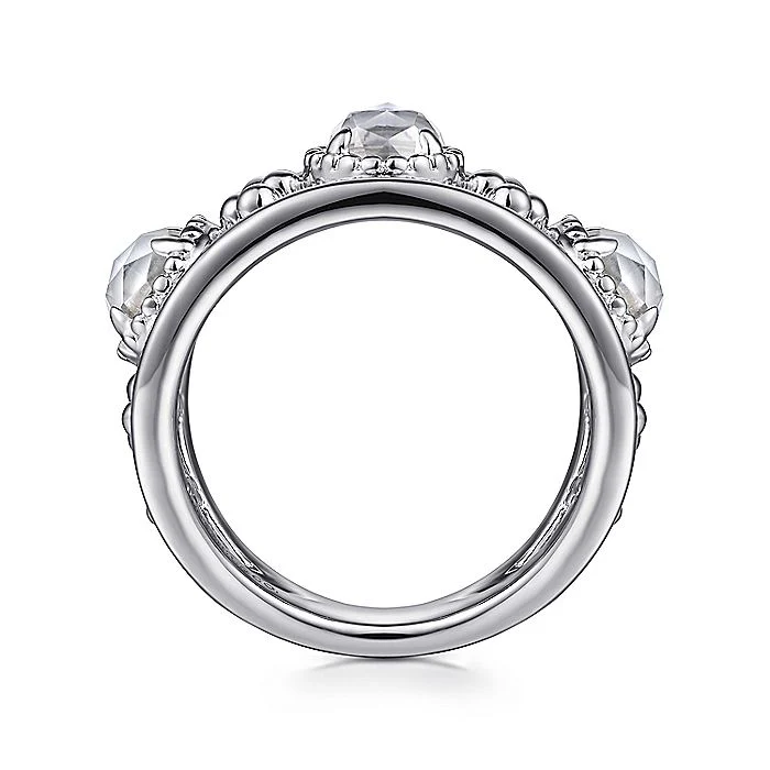 Gabriel & Co Sterling Silver Rock Crystal and White MOP Station Ring - Image 2