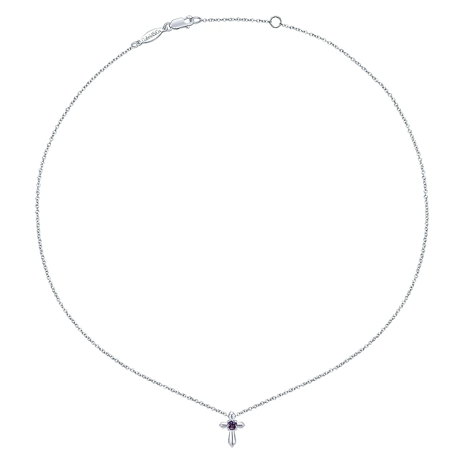 Gabriel & Co Sterling Silver Round Amethyst Cross Necklace - Image 2