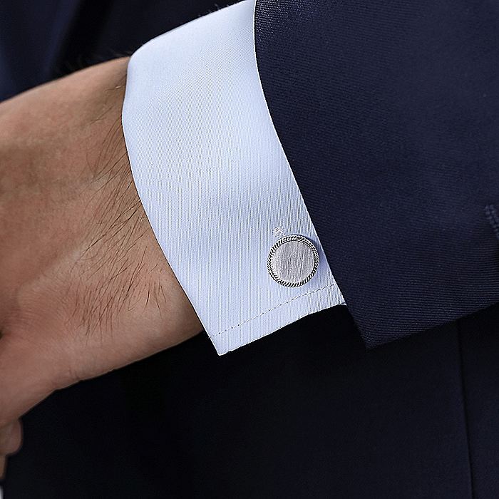 Gabriel & Co Sterling Silver Round Cufflinks with Twisted Rope Trim - Image 2