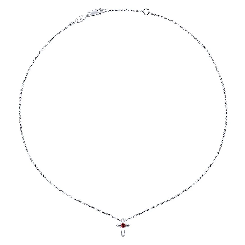 Gabriel & Co Sterling Silver Round Ruby Cross Necklace - Image 2