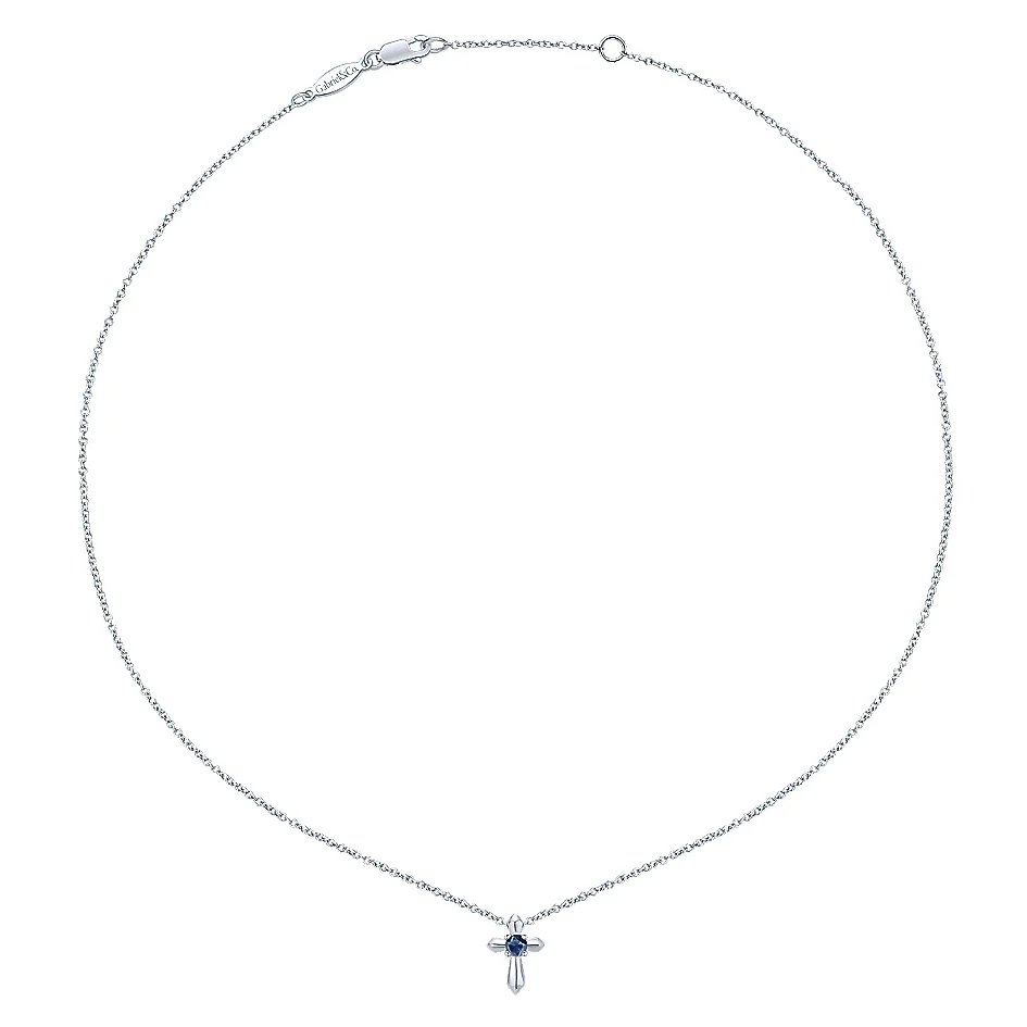 Gabriel & Co Sterling Silver Round Sapphire Cross Necklace - Image 2