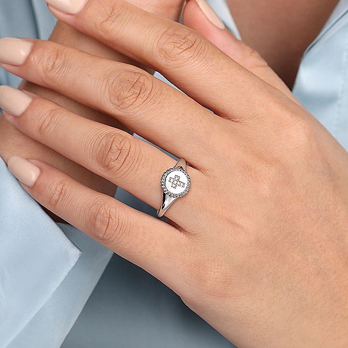 Gabriel & Co. Sterling Silver Signet Ring with Diamond Cross - Image 4