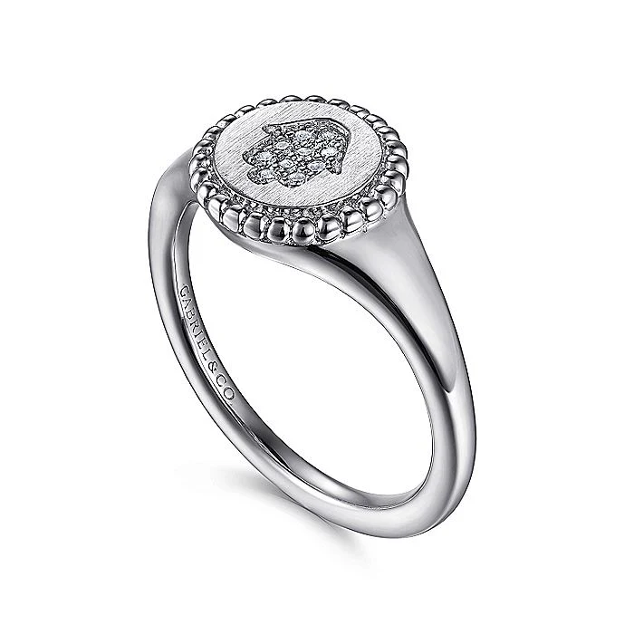 Gabriel & Co. Sterling Silver Signet Ring with Diamond Hamsah - Image 3
