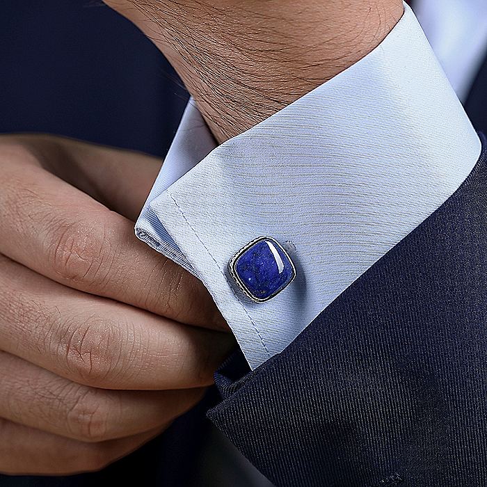 Gabriel & Co Sterling Silver Square Cufflinks with Lapis Stones - Image 2